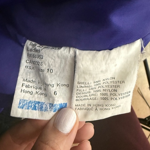 Tyrolia Skiwear Vintage Purple Black Aztec Ski Jacket Nylon Winter Coat Size 10 - Picture 10 of 11